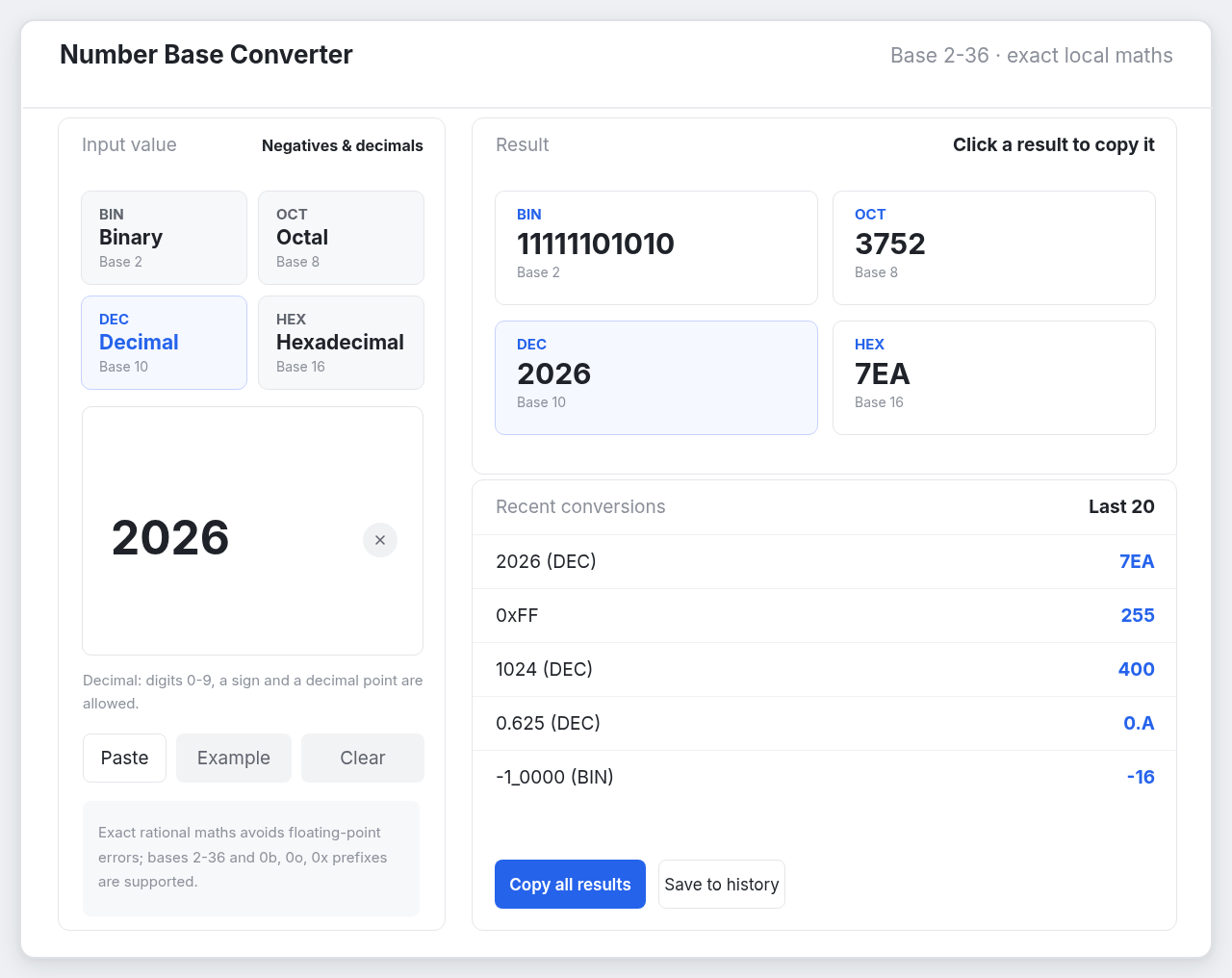 Number Base Converter desktop app on Windows